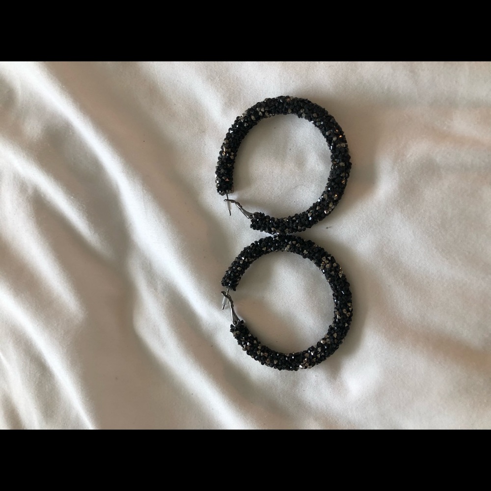 Black and silver sparkle hoops